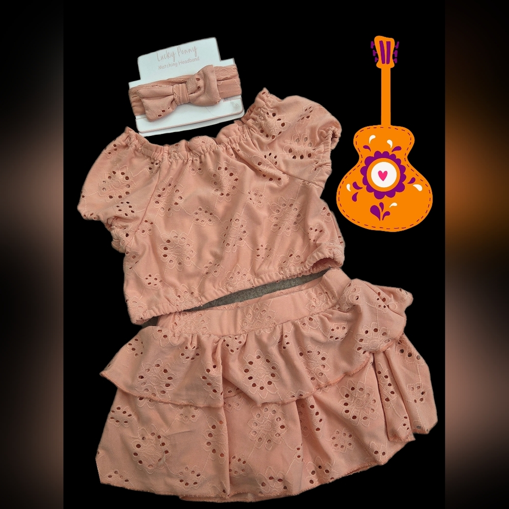 Lucky Penny 3pc Lace Outfit Including Matching Headband Girls 2T